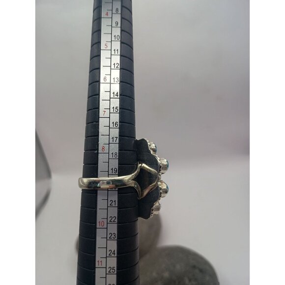 Southwest Sterling Silver Petit Point Turquoise Cluster Ring Size 9 Statement - Picture 5 of 6